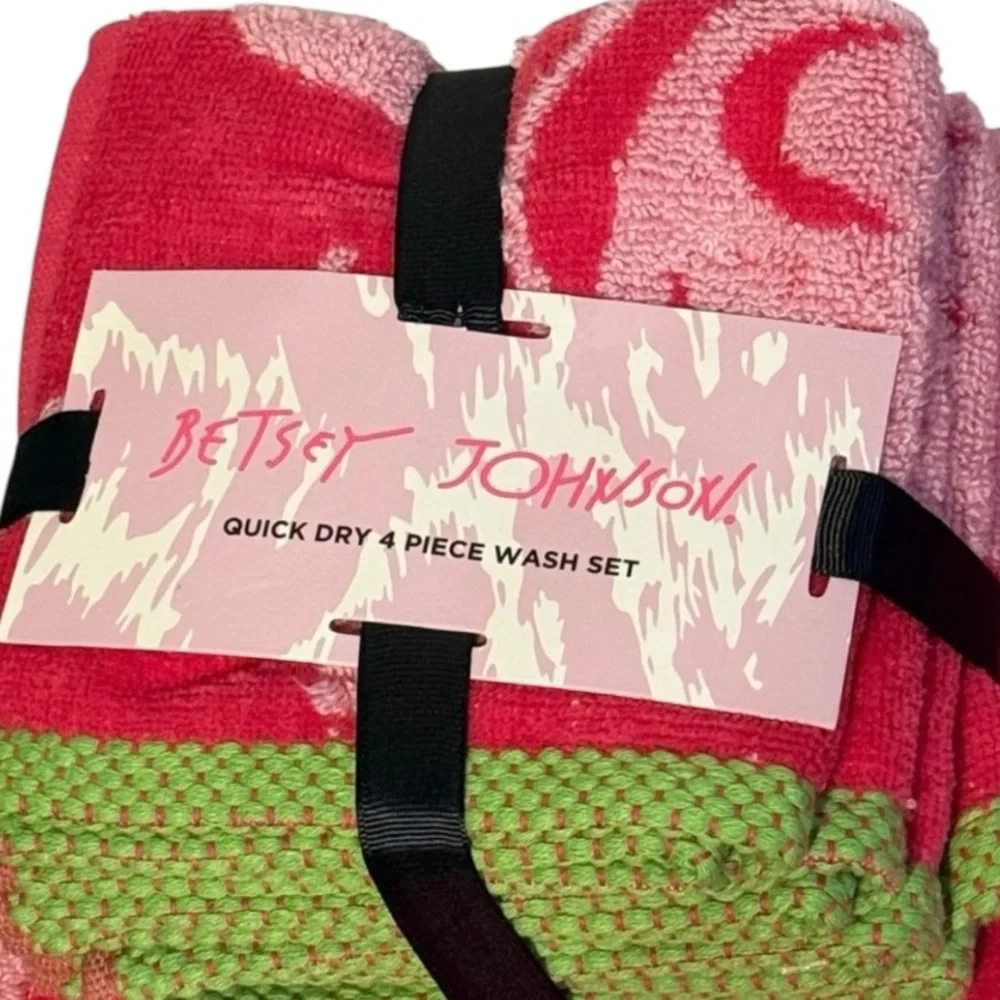 BETSEY JOHNSON XOXO CHERRIES AND BOWS PINK 7PC BATHROOM BATH TOWEL SET 🍒